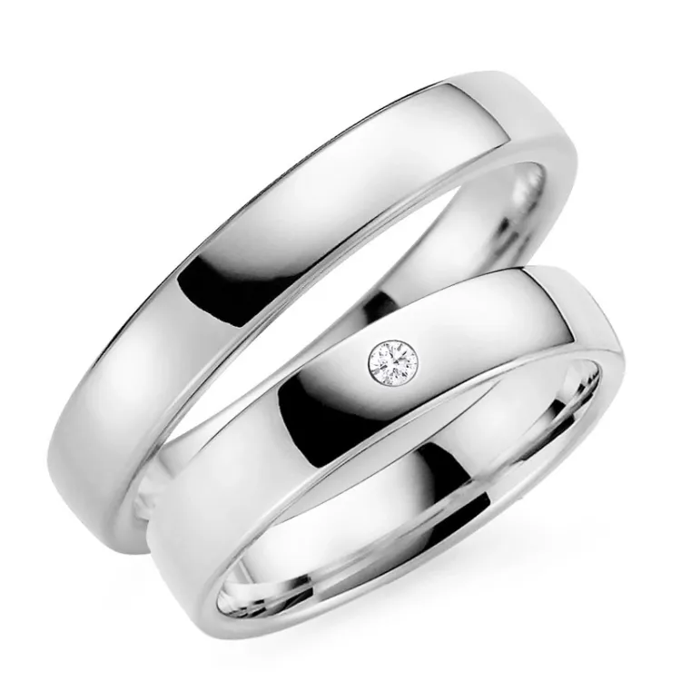 4 og 5 mm diamant gifteringer i 9 karat hvitt gull - par