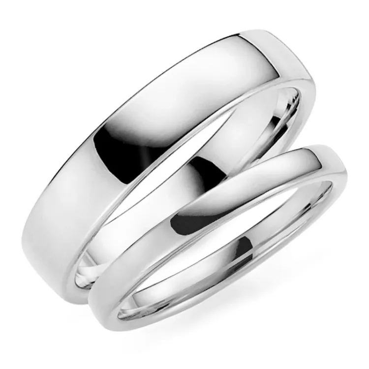 5 og 3 mm gifteringer i 14 karat hvitt gull - par