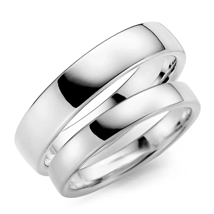 5 og 4 mm gifteringer i 9 karat hvitt gull - par