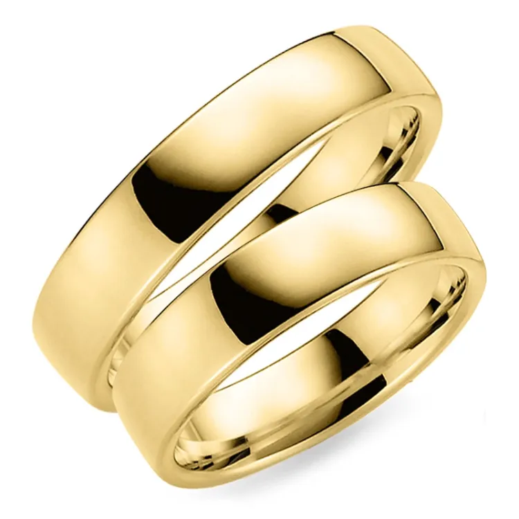 5 og 6 mm gifteringer i 14 karat gull - par