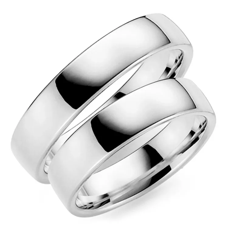 5 og 6 mm gifteringer i 9 karat hvitt gull - par