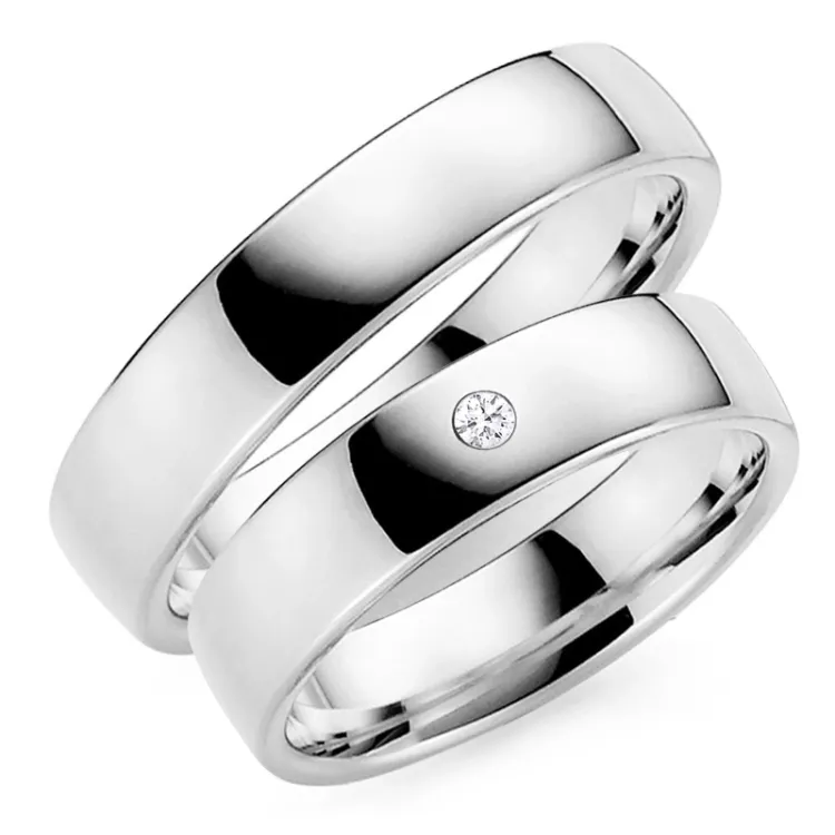 5 mm diamant gifteringer i 14 karat hvitt gull - par