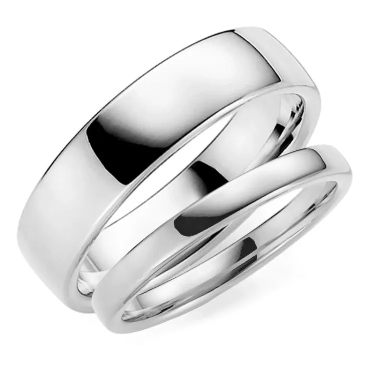 6 og 3 mm gifteringer i 14 karat hvitt gull - par