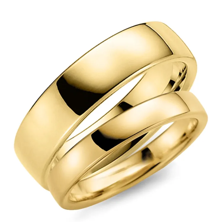 6 og 4 mm gifteringer i 14 karat gull - par