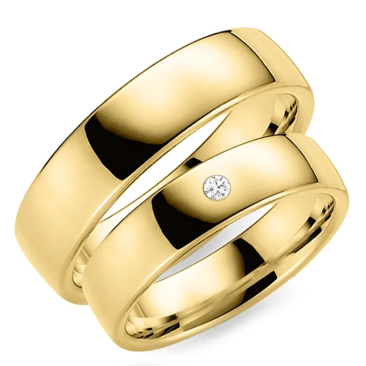 6 mm diamant gifteringer i 9 karat gull - par