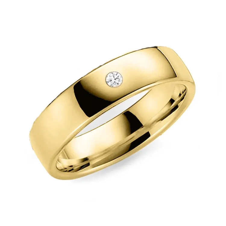 6 mm diamant giftering i 9 karat gull 0,03 ct