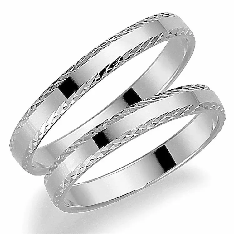 3 mm gifteringer i 9 karat hvitt gull - par