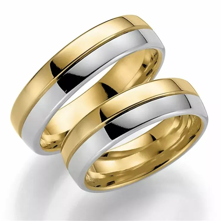 Tofarget 6 mm gifteringer i 14 karat gull og hvitt gull - par