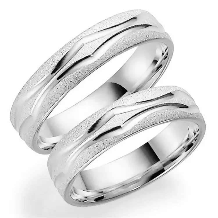 Mønster 5 mm gifteringer i 14 karat hvitt gull - par