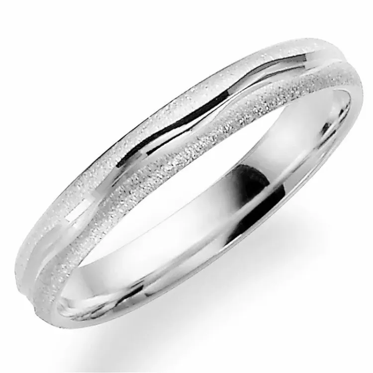 Ru og blank 3,5 mm giftering i 14 karat hvitt gull