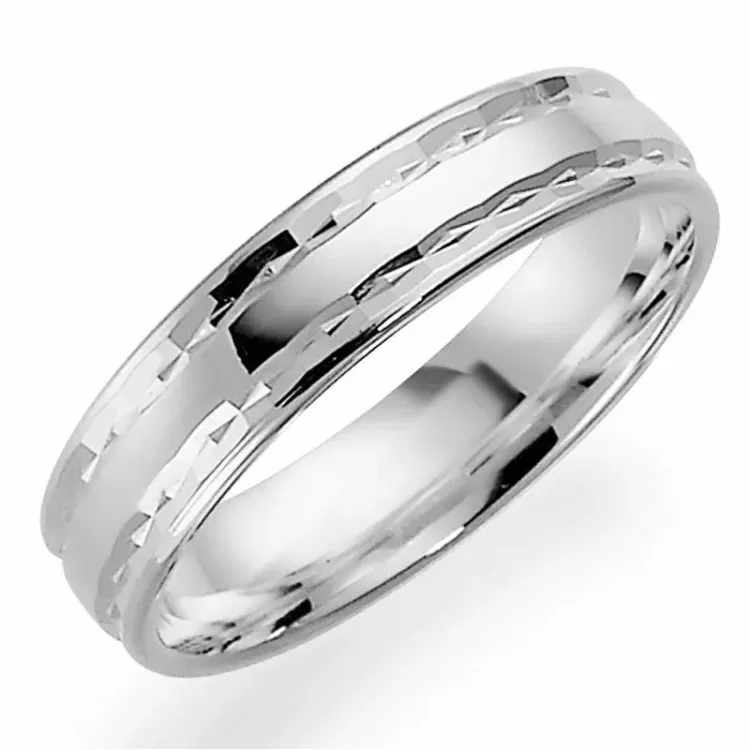 5 mm giftering i 14 karat hvitt gull