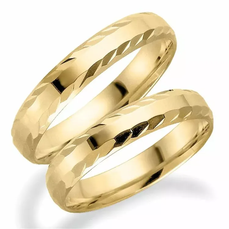 Mønster 5 mm gifteringer i 14 karat gull - par