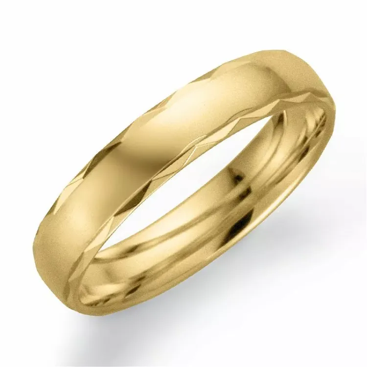 Mønstret 4 mm giftering i 14 karat gull