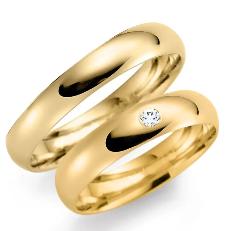 3 og 5 mm gifteringer i 9 karat gull 0,03 ct - par