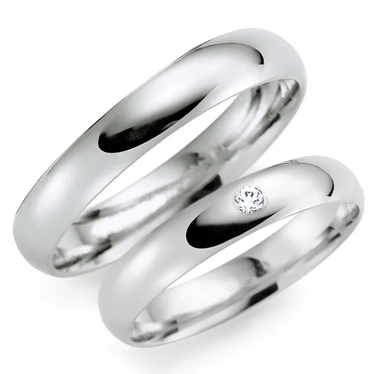 3 og 5 mm gifteringer i 9 karat hvitt gull 0,03 ct - par