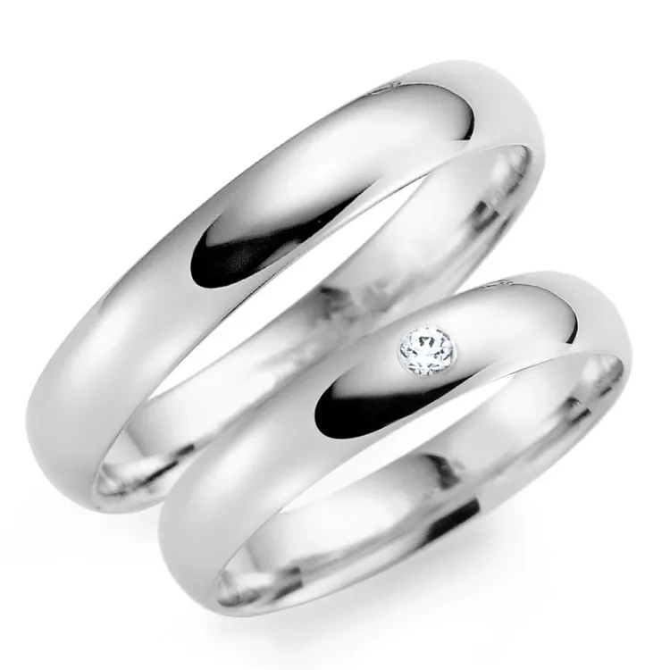 4 og 5 mm gifteringer i 14 karat hvitt gull 0,03 ct - par