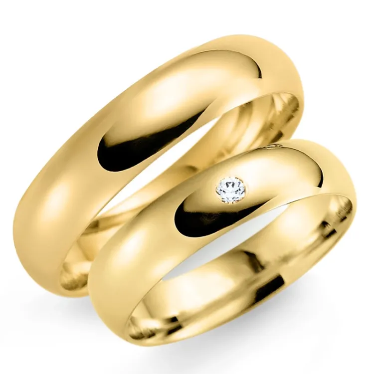 5 og 6 mm gifteringer i 14 karat gull 0,03 ct - par