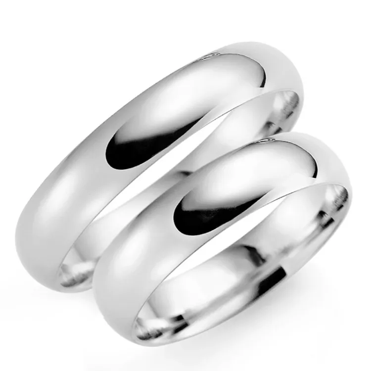 5 og 6 mm gifteringer i 9 karat hvitt gull - par