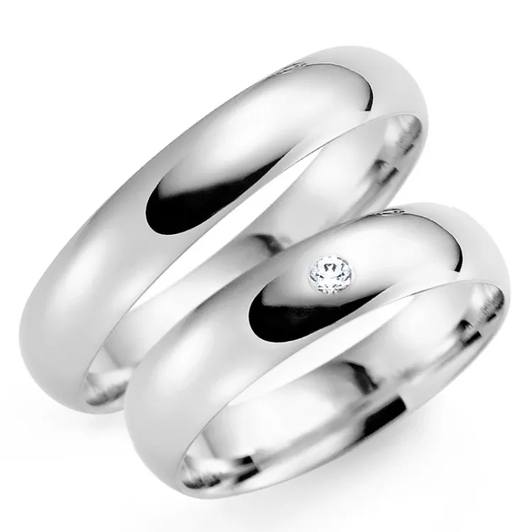 5 og 6 mm gifteringer i 9 karat hvitt gull 0,03 ct - par
