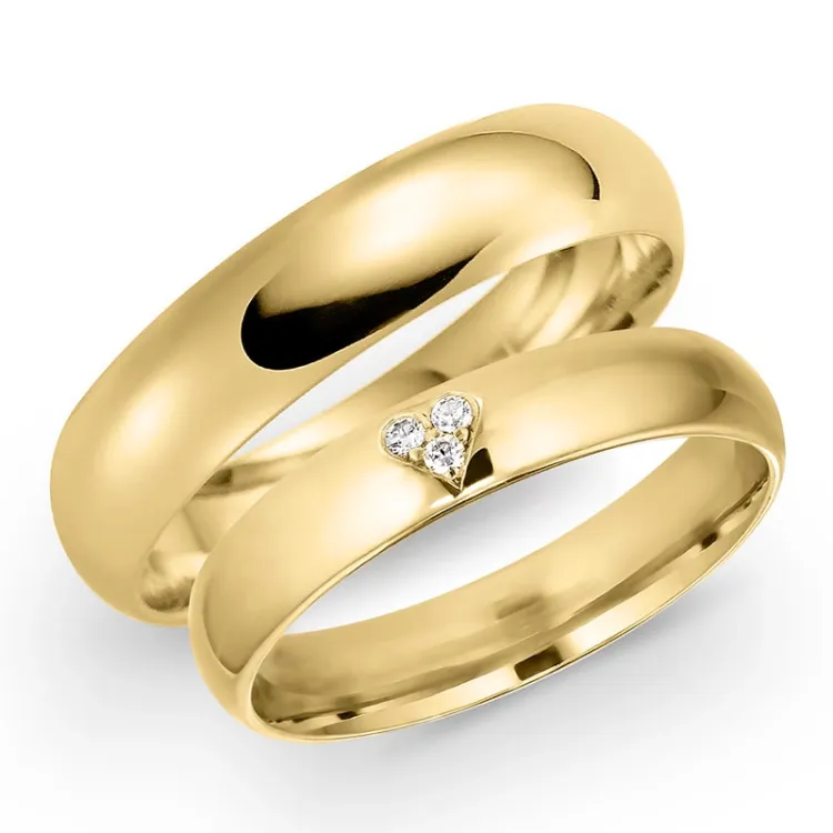 5 og 4 mm gifteringer i 14 karat gull 0,03 ct - par