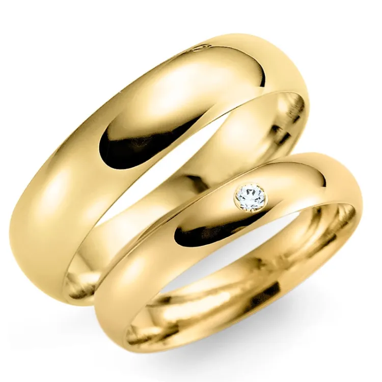 6 og 3 mm gifteringer i 9 karat gull 0,02 ct - par
