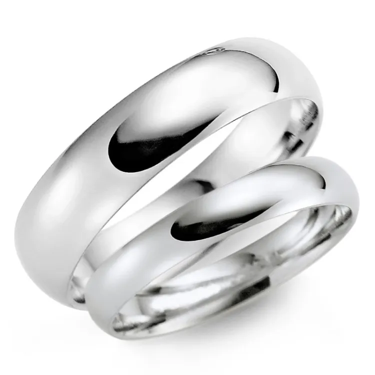 6 og 3 mm gifteringer i 14 karat hvitt gull - par
