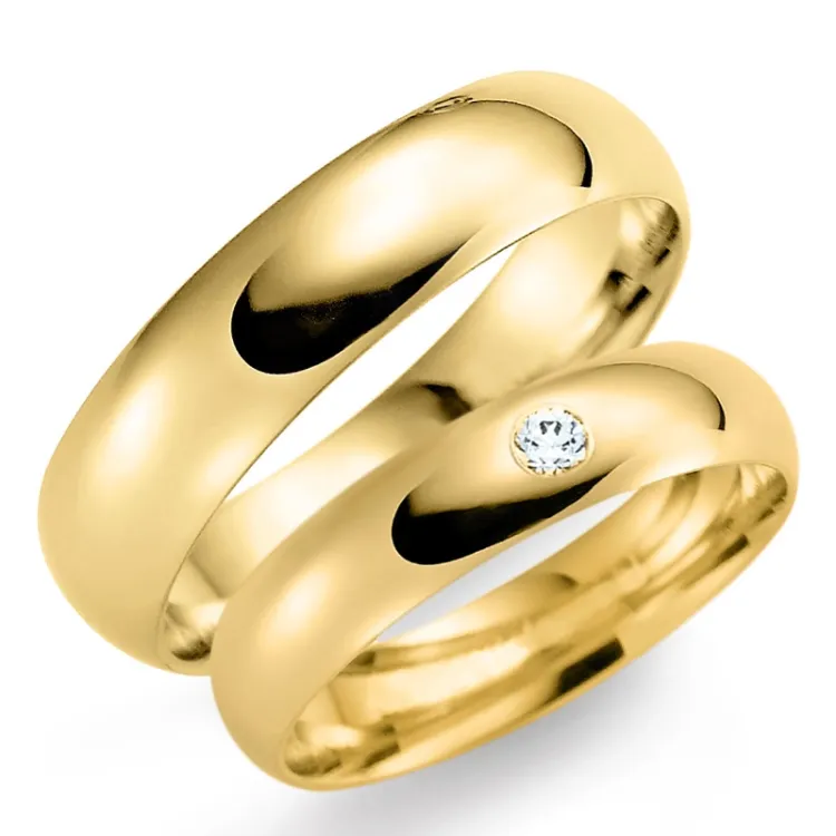 6 og 5 mm gifteringer i 9 karat gull 0,03 ct - par