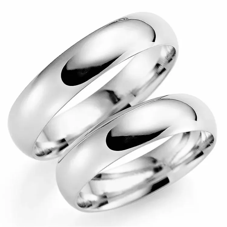 Brede 6 mm gifteringer i 14 karat hvitt gull - par