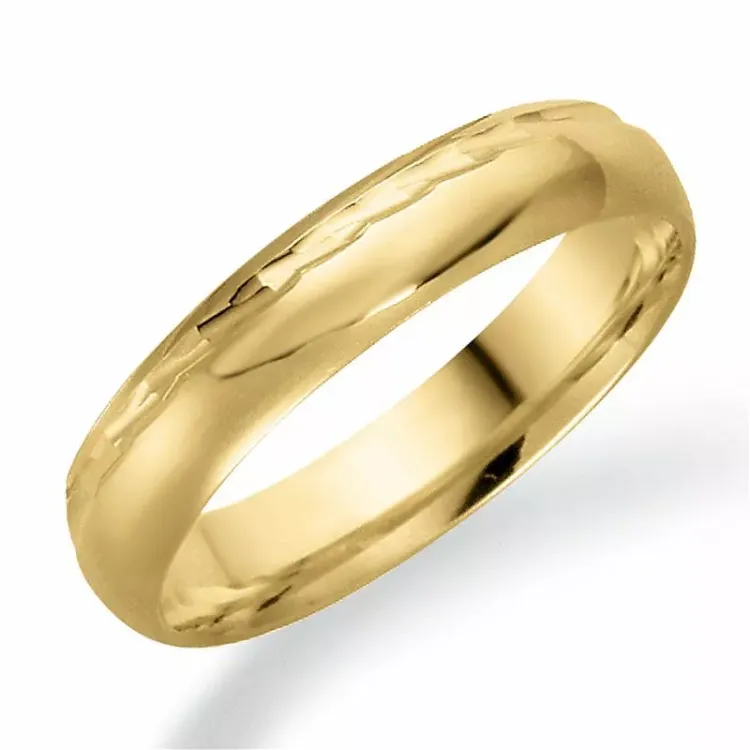 Mønstret 4 mm giftering i 14 karat gull