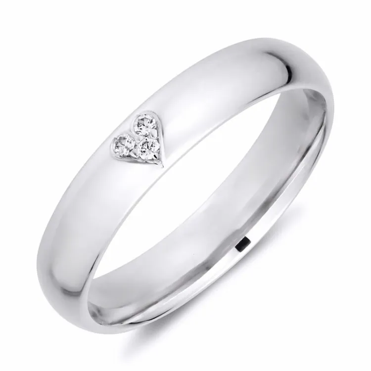 4 mm hjerte diamant giftering i 9 karat hvitt gull 0,01 ct