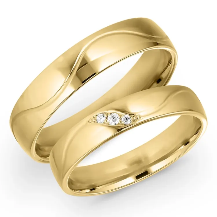 5 og 4 mm diamant gifteringer i 14 karat gull 0,008 ct og 0,015 ct ct - par