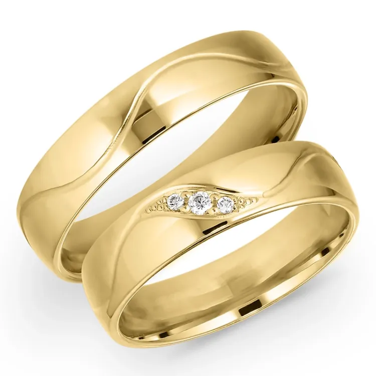 5 mm diamant gifteringer i 9 karat gull 0,008 ct og 0,02 ct - par