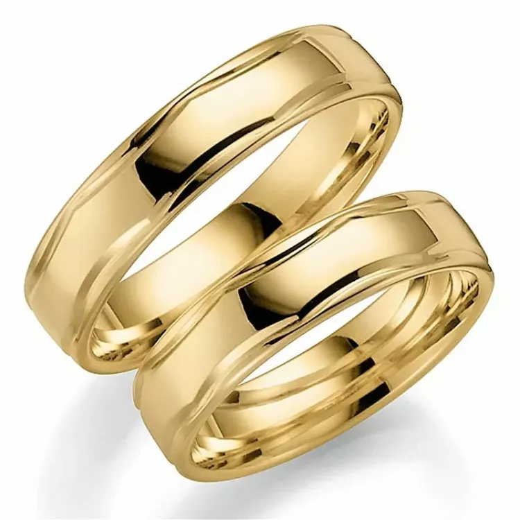 Mønster 5 mm gifteringer i 14 karat gull - par