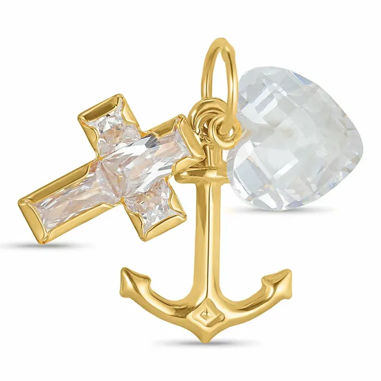 tro-håp-kjærlighet hvit zirkon anheng i 9 karat gull - Amoré