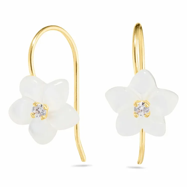 blomst øredobber i 9 karat gull med zirkon og perlemors - Gold Collection