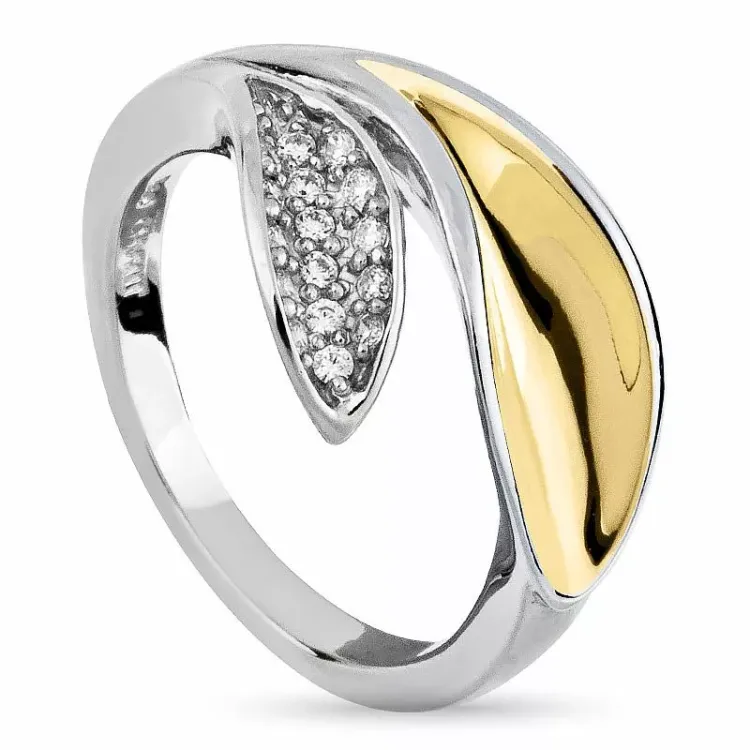 abstrakt zirkon ring i sølv med forgylt sølv