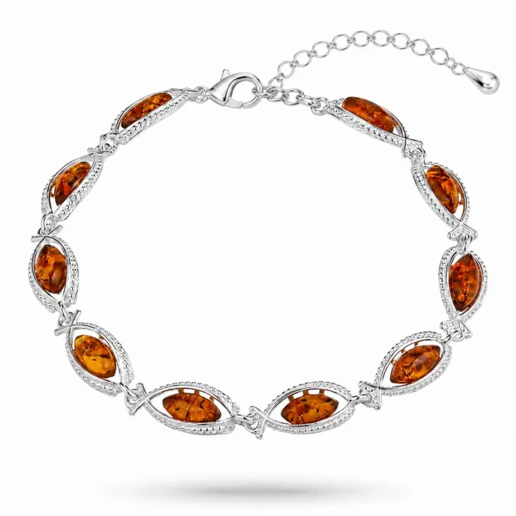 Elegant rav armbånd i sølv