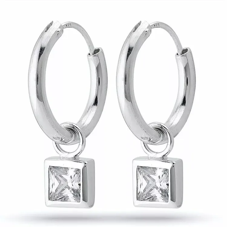 14,5 mm hvite zirkon creol i sølv