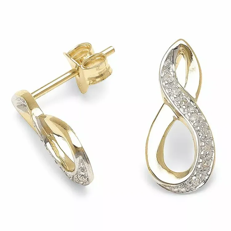 Infinity øredobber i 9 karat gull med diamant