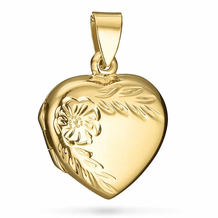 18 x 20 mm hjerte medaljong i forgylt sølv
