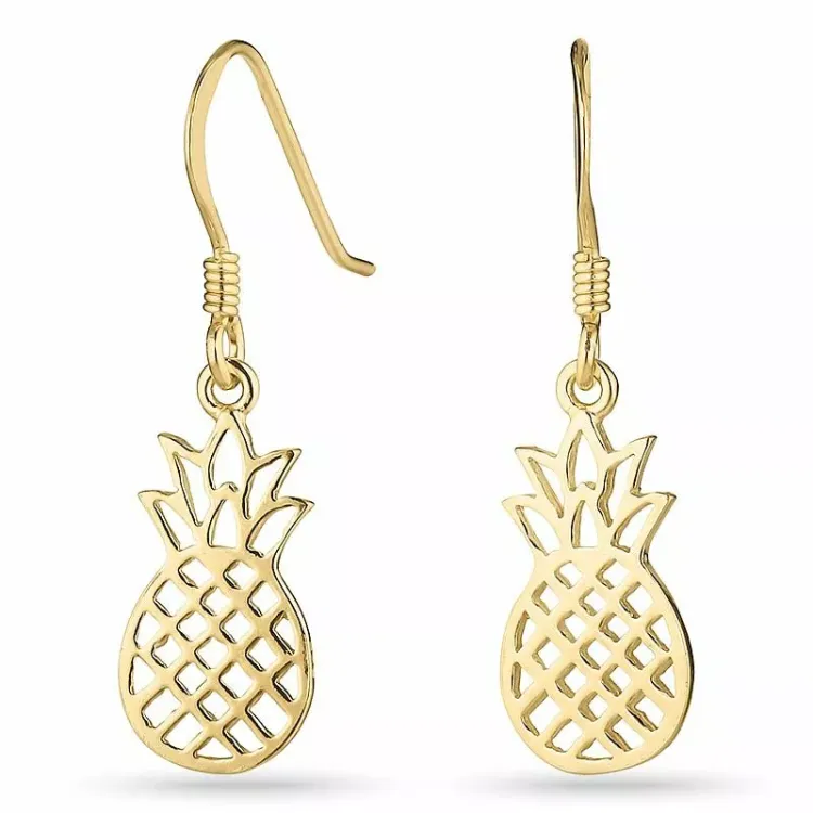 Lange ananas øredobber i forgylt sølv