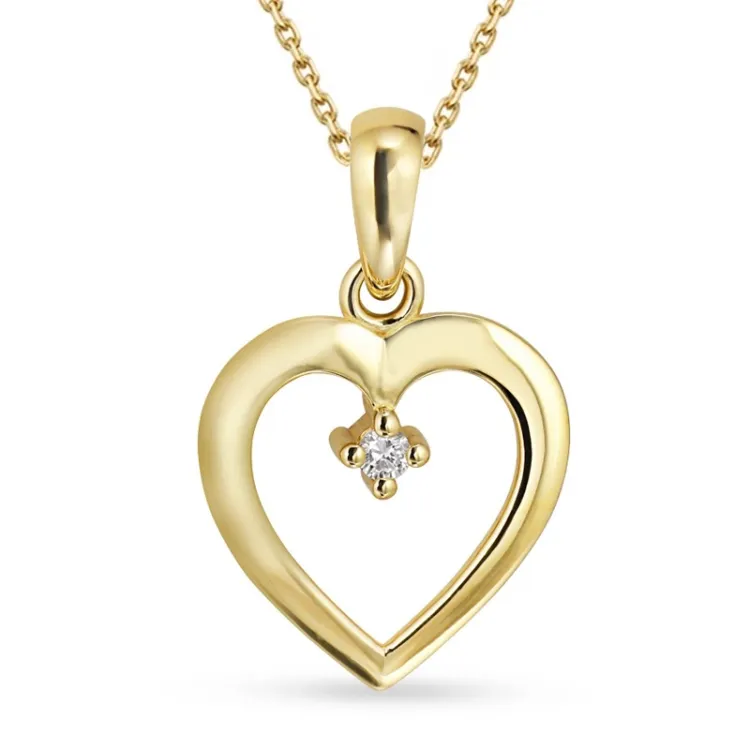 hjerte diamant halskjede i forgylt sølv med anheng i 8 karat - Gold Collection