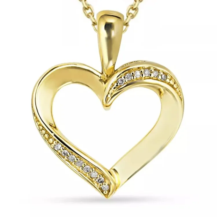 hjerte diamant halskjede i forgylt sølv med anheng i 8 karat - Gold Collection