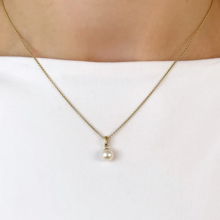 6 mm elfenben hvit perle anheng i 14 karat gull
