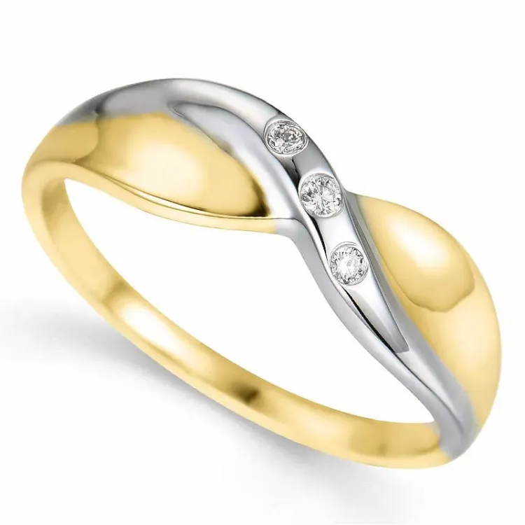 Enkel abstrakt diamantring i 9 karat gull og hvitt gull 0,06 ct