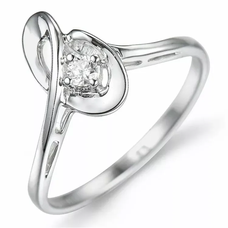 abstrakt diamant ring i 9 karat hvitt gull 0,07 ct