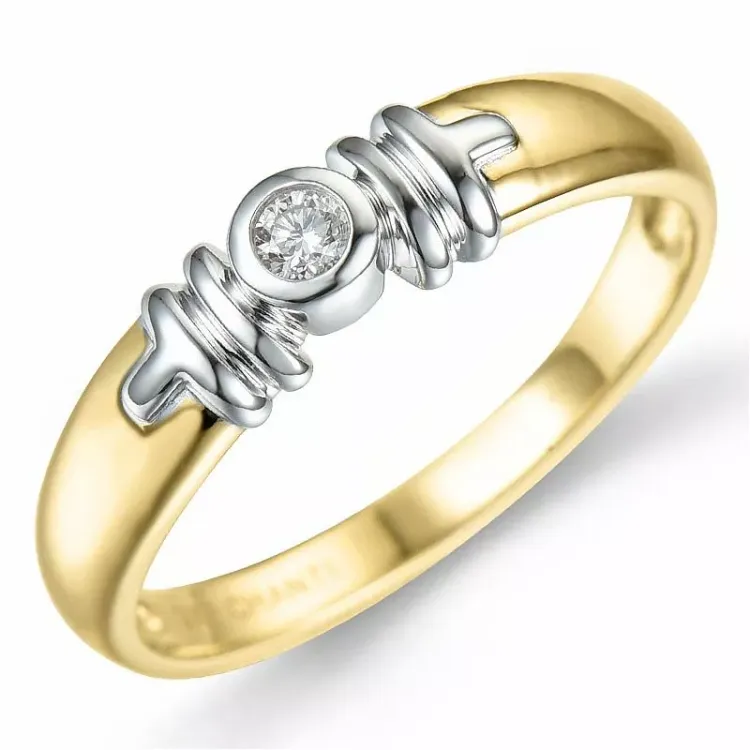 rund diamantring i 9 karat gull og hvitt gull 0,07 ct