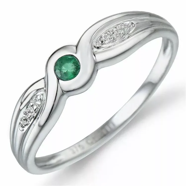 smaragd ring i 9 karat hvitt gull 0,01 ct 0,09 ct