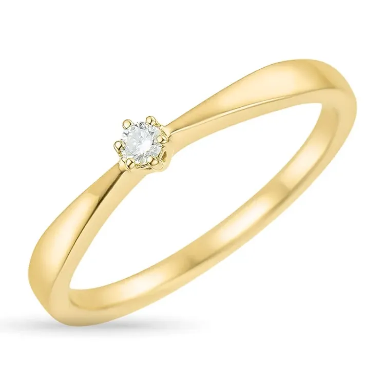 0,05 ct diamant solitairering i 9 karat gull 0,05 ct