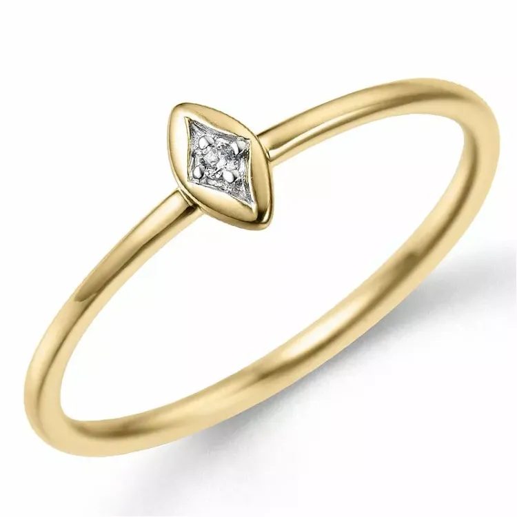 Firkantet diamantring i 9 karat gull 0,01 ct
